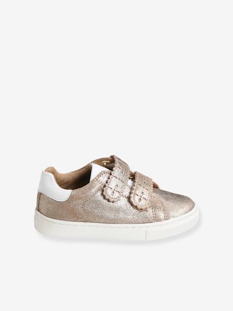 Leren sneakers met klittenband, kleutercollectie meisjes brons+goudkleurig - vertbaudet enfant 