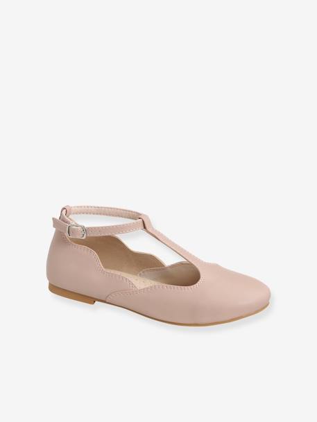 Salomé stijl ballerina's voor meisjes parelmoerwit+zachtroze - vertbaudet enfant 