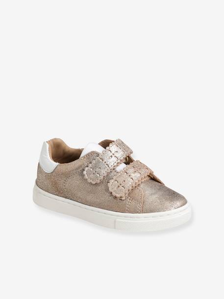 Leren sneakers met klittenband, kleutercollectie meisjes brons+goudkleurig - vertbaudet enfant 