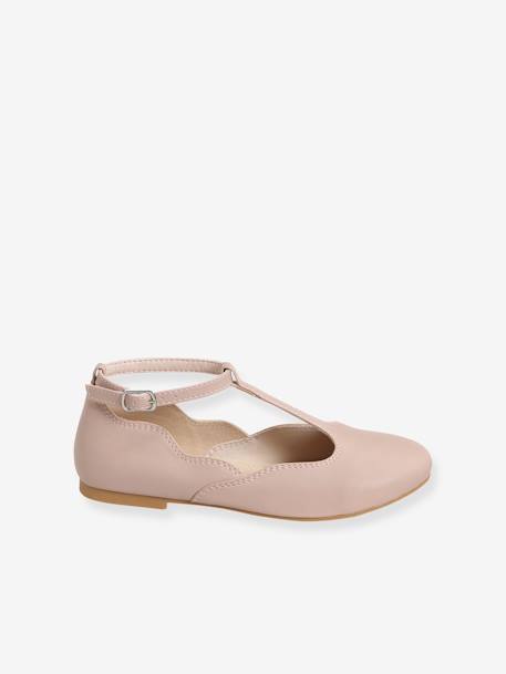 Salomé stijl ballerina's voor meisjes parelmoerwit+zachtroze - vertbaudet enfant 