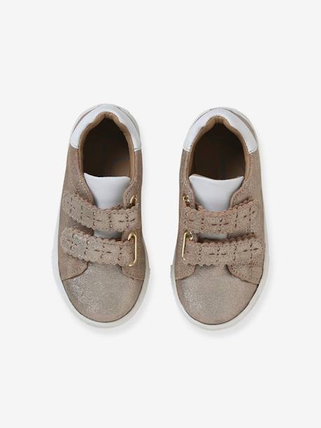 Leren sneakers met klittenband, kleutercollectie meisjes brons+goudkleurig - vertbaudet enfant 