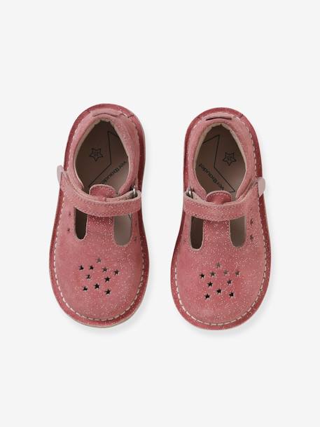 Leren meisjes sandalen kleutercollectie ecru+goud+roze - vertbaudet enfant 