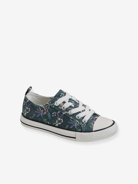 Stoffen decoratieve sneakers voor meisjes groene tropische print+wit, bedrukt - vertbaudet enfant 