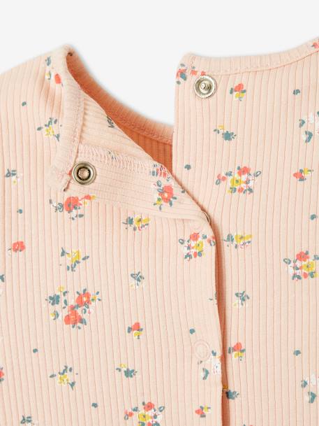 Babyshirt met bloemen in geribbeld tricot bedrukt grijsachtig roze - vertbaudet enfant 