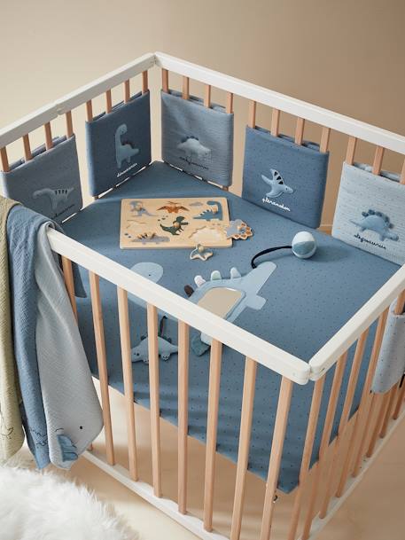 Kinderbedbumper / boxbumper KLEINE DINO Oeko-Tex®. Grijsblauw met print - vertbaudet enfant 