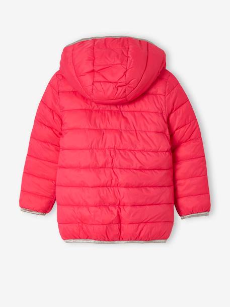 Lichtgewicht omkeerbaar meisjesjack met capuchon en gerecyclede polyester voering 6306+nachtblauw+roze met print - vertbaudet enfant 