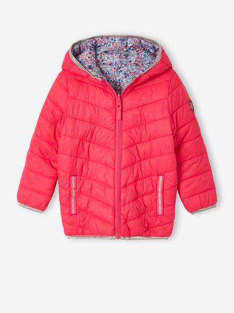 Lichtgewicht omkeerbaar meisjesjack met capuchon en gerecyclede polyester voering 6306+nachtblauw+roze met print - vertbaudet enfant 