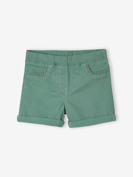 Gebreide meisjesshort met macramé-bies aardbeirood+abrikoos (poederkleur)+groen - vertbaudet enfant 