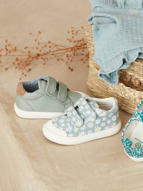 Stoffen tennisschoenen met klittenband voor babymeisjes blauwe madeliefjesprint+paars, bedrukt+roze, bedrukt+WIT - vertbaudet enfant 