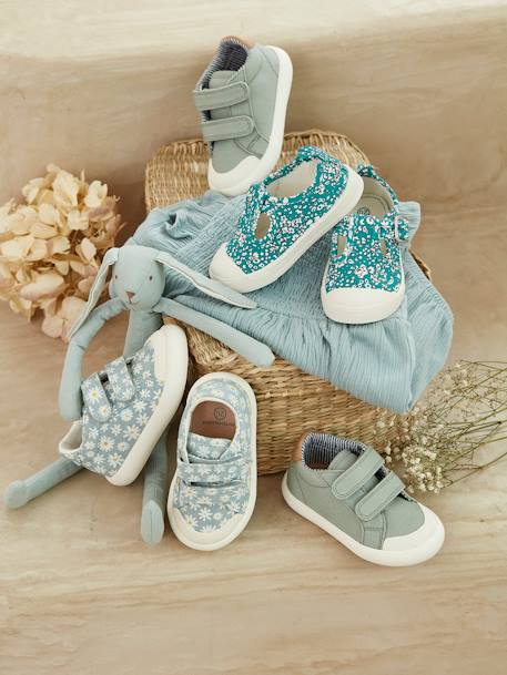 Stoffen tennisschoenen met klittenband voor babymeisjes blauwe madeliefjesprint+paars, bedrukt+roze, bedrukt+WIT - vertbaudet enfant 