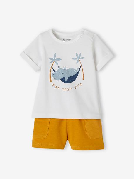 Set babyshirt met print en baggy short kaki+wit - vertbaudet enfant 