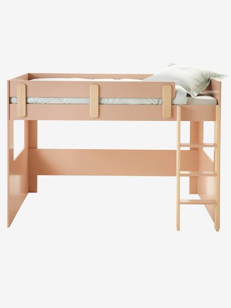 Mezzaninebed op halve hoogte EVEREST kaki+Roze+Wit/hout - vertbaudet enfant 