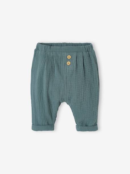 Broek in harem-model van hydrofiel katoen baby jongen Blauw+cappuccino+ecru+lindegroen+Wit+wit, bedrukt - vertbaudet enfant 