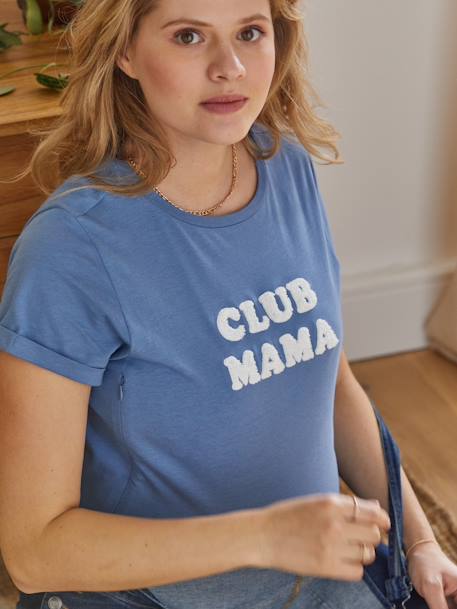 Personaliseerbare T-shirt met tekst, zwangerschap en borstvoeding, van biologisch katoen Antracietgrijs+Blauw - vertbaudet enfant 