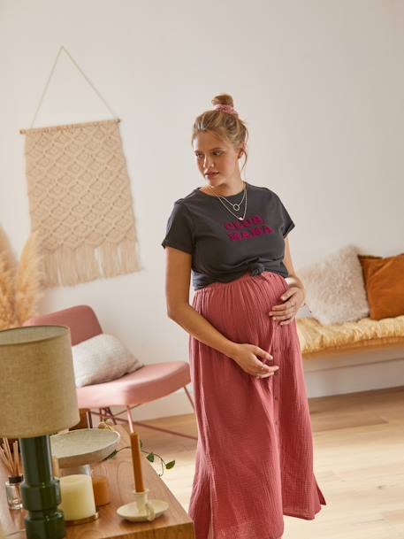 Lange zwangerschapsrok van katoengaas olijf+Terracotta - vertbaudet enfant 