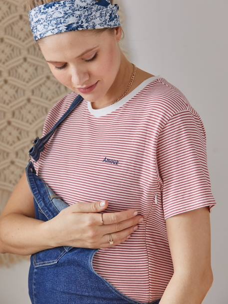 Personaliseerbare gestreept zwangerschaps- en borstvoedings t-shirt in katoen groen+Rood gestreept - vertbaudet enfant 