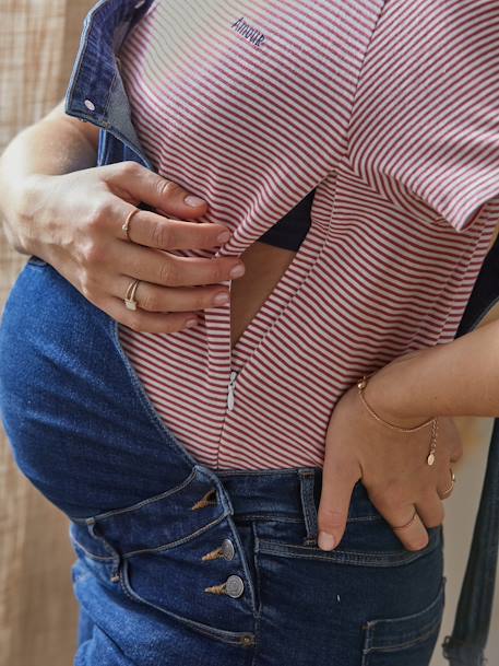 Personaliseerbare gestreept zwangerschaps- en borstvoedings t-shirt in katoen groen+Rood gestreept - vertbaudet enfant 