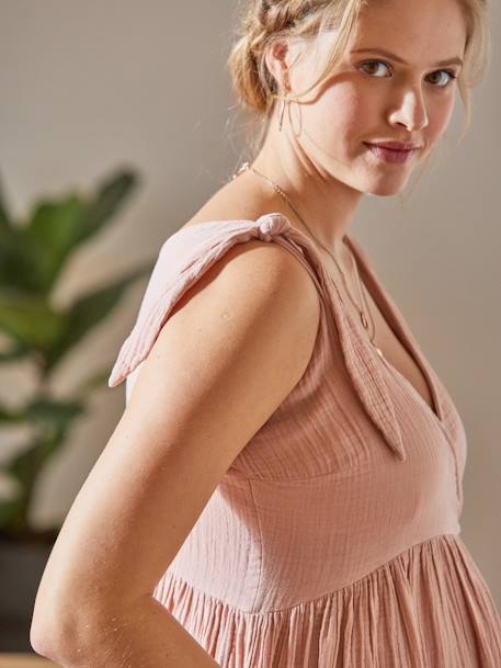 Korte jurk van katoengaas zwangerschap en borstvoeding Roze - vertbaudet enfant 