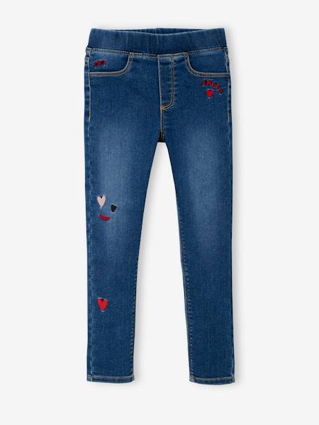 Geborduurde meisjeslegging van fleece met denimeffect denimgrijs+double stone+stone - vertbaudet enfant 