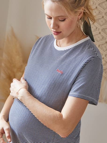 Personaliseerbare gestreept zwangerschaps- en borstvoedings t-shirt in katoen groen+Marineblauw gestreept+Rood gestreept - vertbaudet enfant 