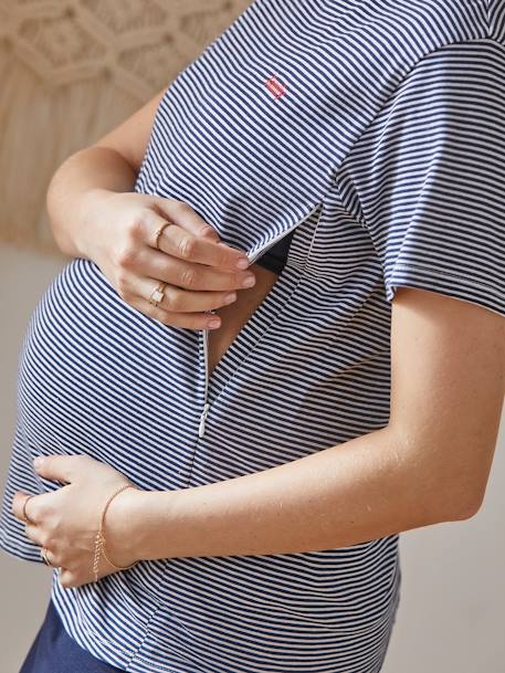 Personaliseerbare gestreept zwangerschaps- en borstvoedings t-shirt in katoen groen+Marineblauw gestreept+Rood gestreept - vertbaudet enfant 