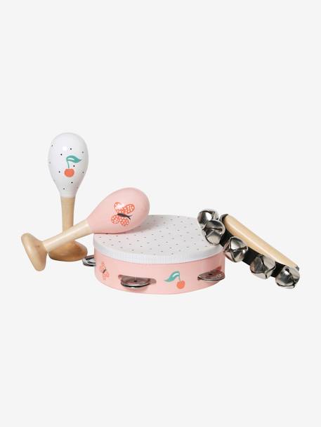 Set van 3 instumenten: maracas, tamboerijn en bellenhandvat meerkleurig+Roze - vertbaudet enfant 