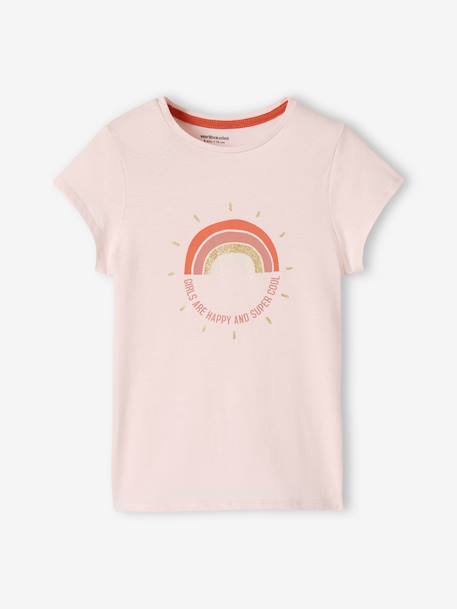 Set van 3 verschillende T-shirts voor meisjes met iriserende details framboos+pastelgeel+saliegroen+set camel+set inktkleur - vertbaudet enfant 