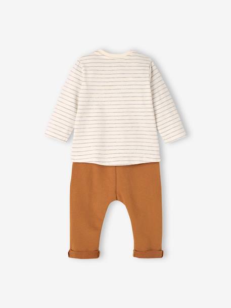 Babyset T-shirt + molton broek gestreept / karamel+indigoblauw - vertbaudet enfant 