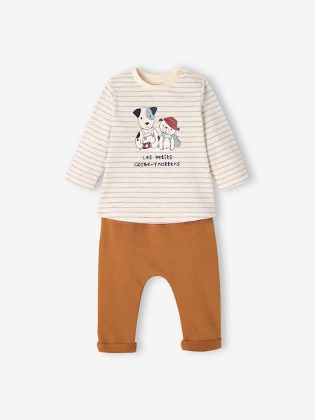 Babyset T-shirt + molton broek gestreept / karamel+indigoblauw - vertbaudet enfant 