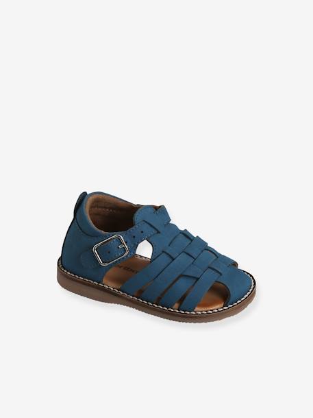 Leren sandalen baby met dichte voorkant Camel+Marokkaans blauw - vertbaudet enfant 