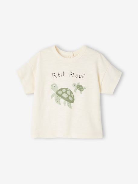 'Zeedieren' baby T-shirt met korte mouwen beige+blauwgroen+lichtgeel - vertbaudet enfant 