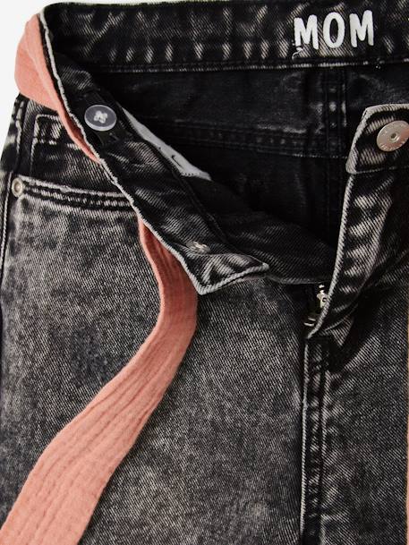 Jeans 'mom fit' met riem van katoengaas voor meisjes denim zwart+double stone - vertbaudet enfant 