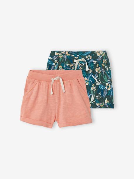 Set van 2 jersey shorts voor meisjes blauwgroen+roze set - vertbaudet enfant 