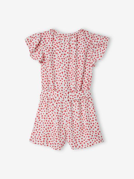 Jumpsuit voor meisjes beige met roze bloemenprint+ecru+wit, bedrukt - vertbaudet enfant 