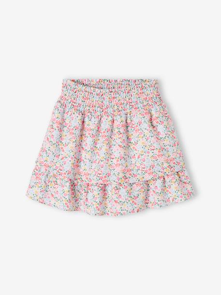 Rok-broekje met ruches wit met print - vertbaudet enfant 