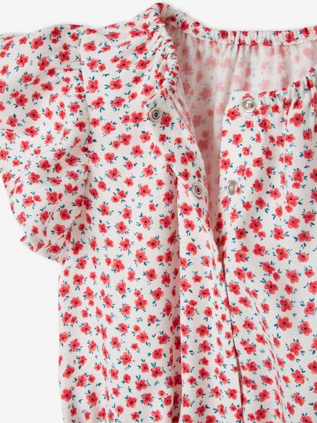 Jumpsuit voor meisjes beige met roze bloemenprint+ecru+wit, bedrukt - vertbaudet enfant 