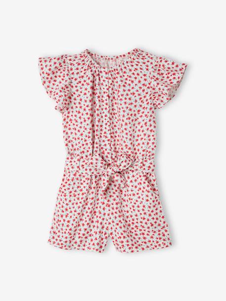 Jumpsuit voor meisjes beige met roze bloemenprint+ecru+wit, bedrukt - vertbaudet enfant 