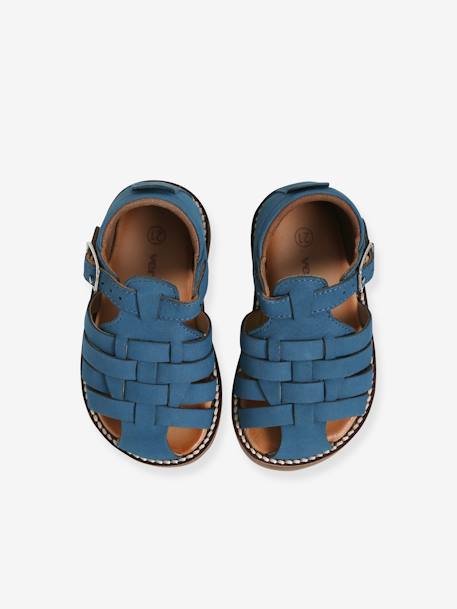 Leren sandalen baby met dichte voorkant Camel+Marokkaans blauw - vertbaudet enfant 