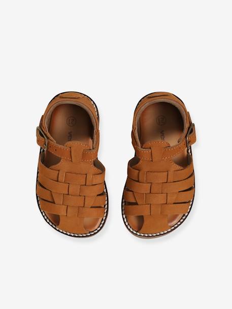 Leren sandalen baby met dichte voorkant Camel+Marokkaans blauw - vertbaudet enfant 