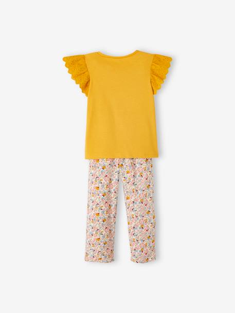 Set met meisjes-T-shirt en soepele broek met print goudgeel - vertbaudet enfant 