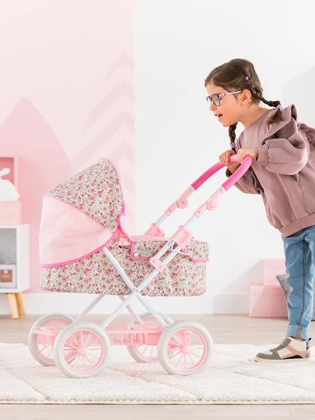 Kinderwagen COROLLE voor pop van 36/42/52 cm ROZE MET BLOEMEN - vertbaudet enfant 