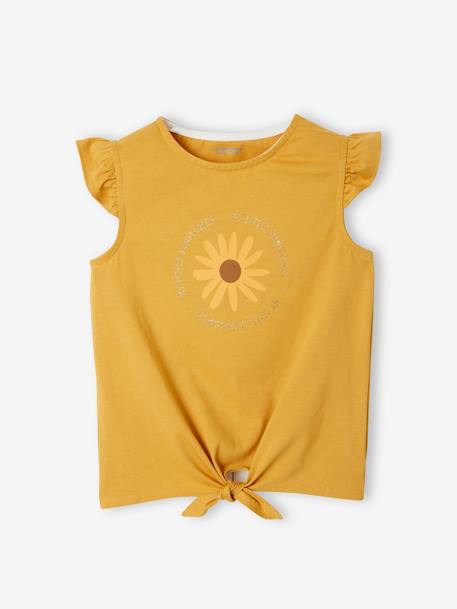 Set met T-shirt met ruches en strikeffect en short blauwgroen+goudgeel+koraal - vertbaudet enfant 
