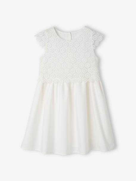 Formele jurk met 2-in-1 effect in macramé voor meisjes ivoor+nude - vertbaudet enfant 