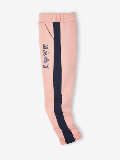 Fleece sportbroek met strepen aan de zijkant voor meisjes PRUIM - 19-2024 TCX+roze - vertbaudet enfant 