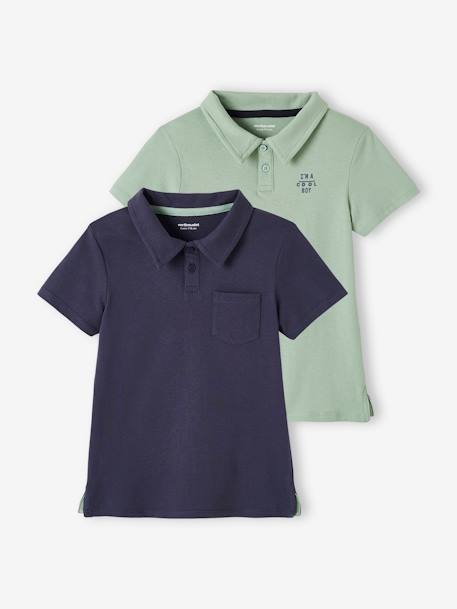 Set van 2 effen polo's voor jongens met korte mouwen blauwgroen+SET BLAUW - vertbaudet enfant 