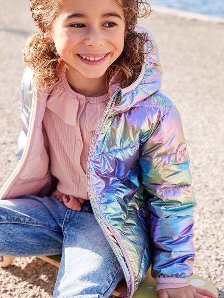 Lichtgewicht jas met iriserend effect voor meisjes ecru+regenboog metallic - vertbaudet enfant 