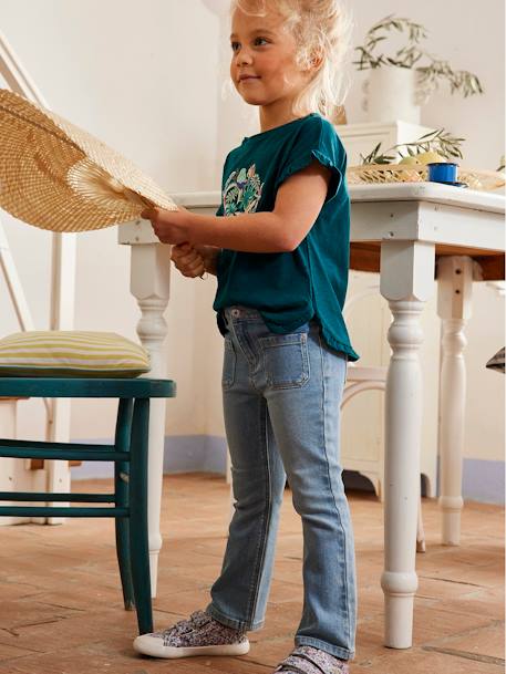 T-shirt met ruches en lovertjes meisje blauwgroen+groen+lichtroze+oudroze - vertbaudet enfant 