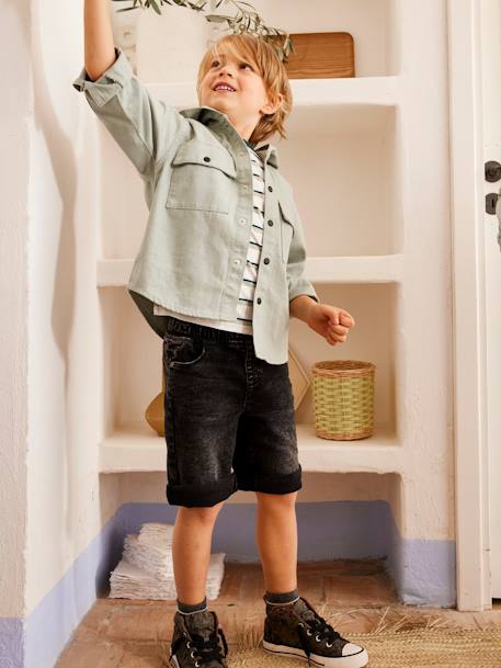 Jongensbermuda van fleece in denimlook stone+zwart denim - vertbaudet enfant 