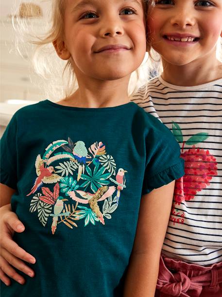 T-shirt met ruches en lovertjes meisje blauwgroen+groen+lichtroze+oudroze - vertbaudet enfant 