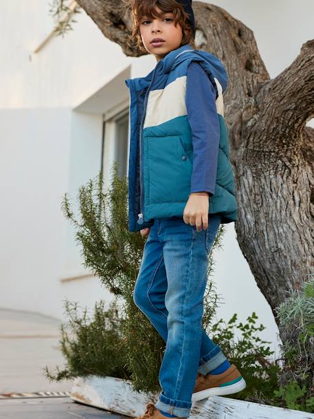 Rechte jeans voor jongens Morphologik met heupomtrek LARGE RUW DENIM+STONE - vertbaudet enfant 